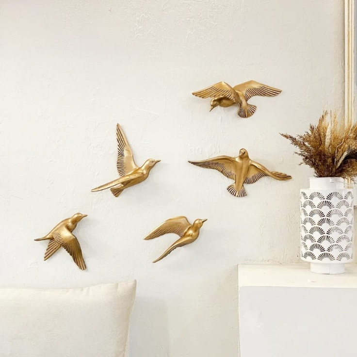 Golden Birds Wall Art – Luxury Metal Wall Decor Set