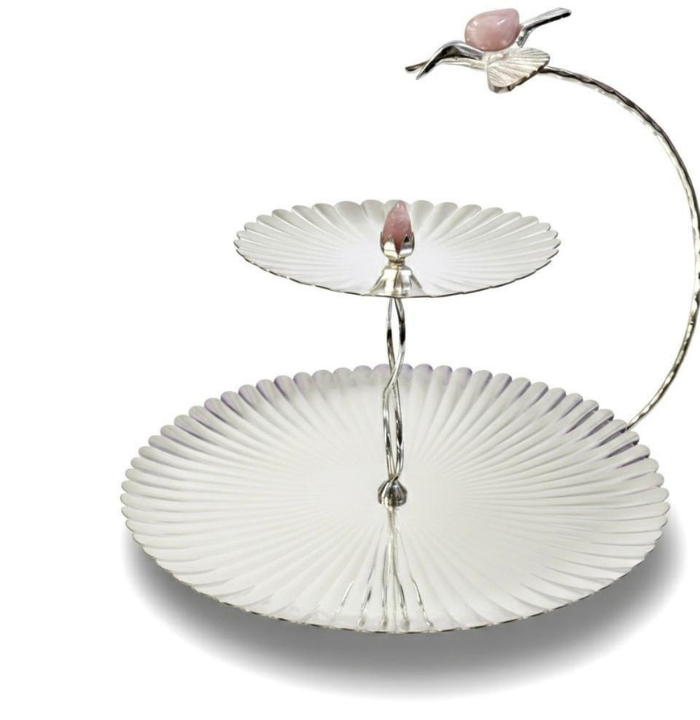 Silver-Plated Two Tier Serving Stand – Luxury Floral Tableware