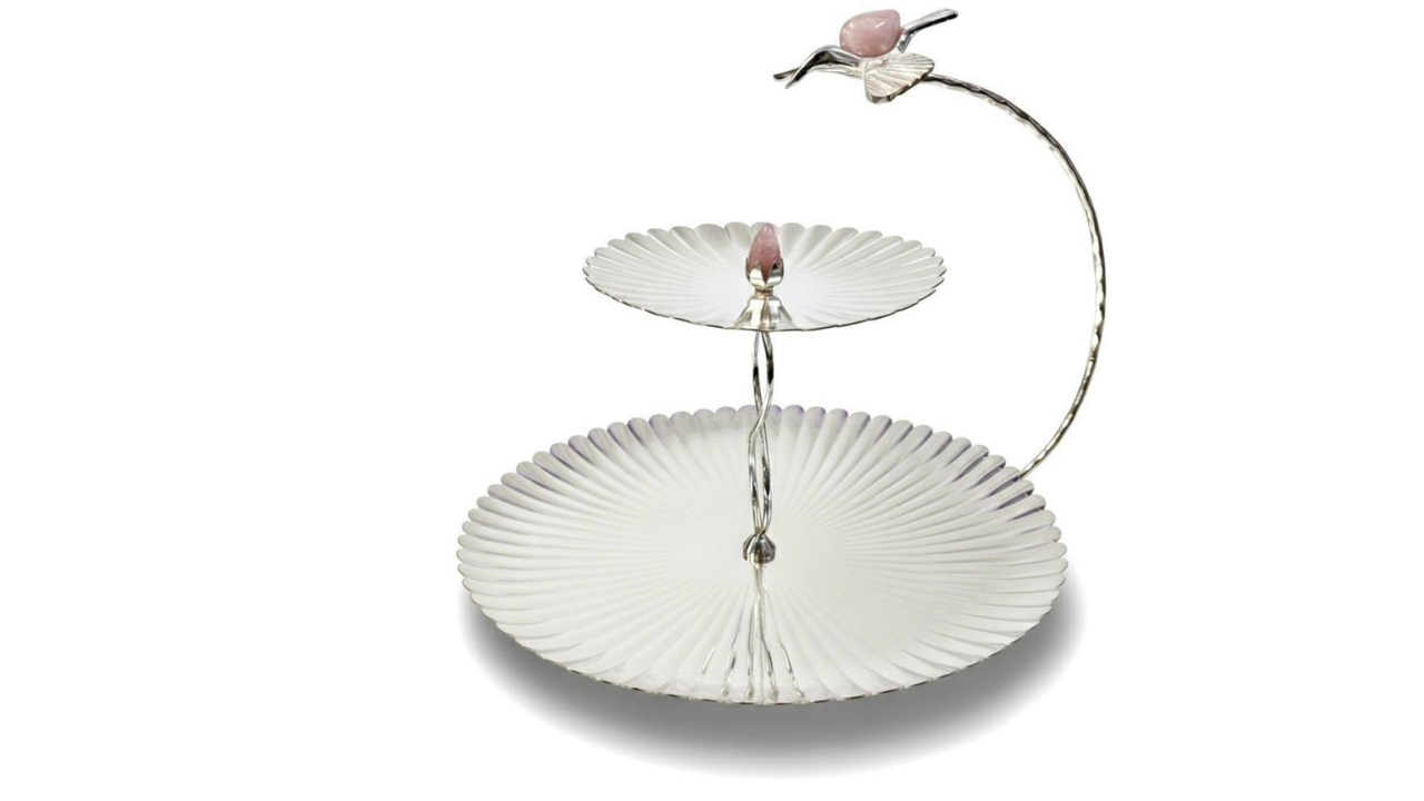 Silver-Plated Two Tier Serving Stand – Luxury Floral Tableware