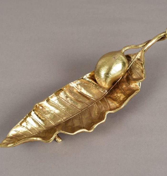 Luxury Golden Leaf Decorative Tray with Pear Accent