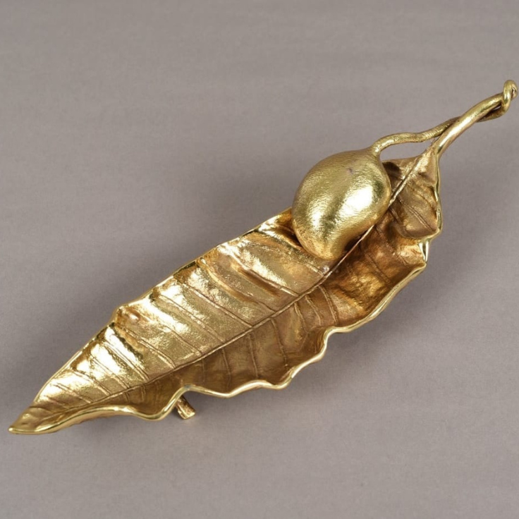 Luxury Golden Leaf Decorative Tray with Pear Accent