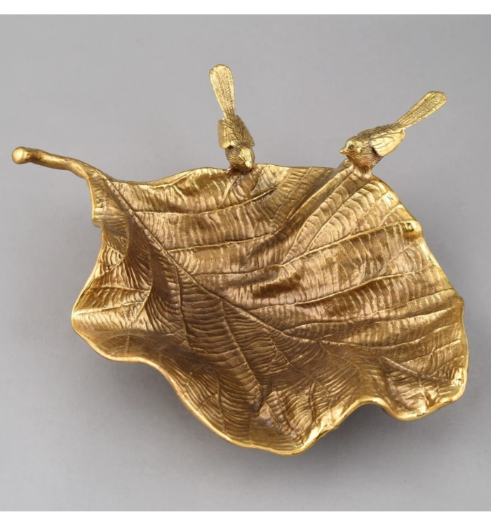 Luxury Golden Leaf Bird Tray – Decorative Metal Serving & Accent Bowl
