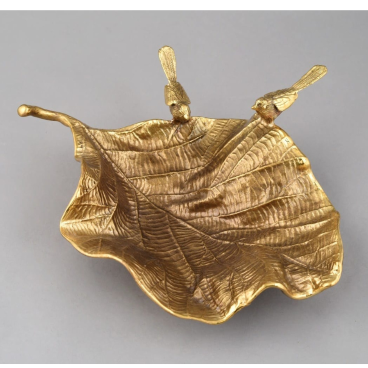 Luxury Golden Leaf Bird Tray – Decorative Metal Serving & Accent Bowl