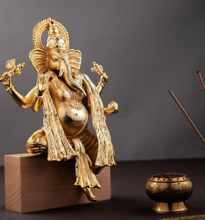 Luxe Deccor Handcrafted Lord Ganesha Metal Idol – Premium Golden Finish Decorative Sculpture