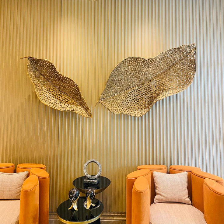 Openwork Golden Frond Wall Duo – Luxury Two-Piece Filigree Leaf Art
