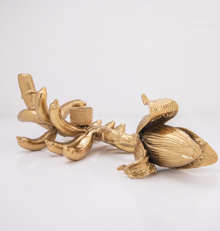 Golden Banana Inflorescence Single Candlestick – Premium Brass Tabletop Art