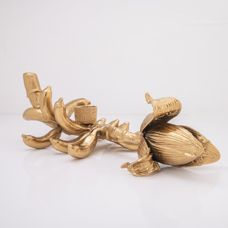 Golden Banana Inflorescence Single Candlestick – Premium Brass Tabletop Art