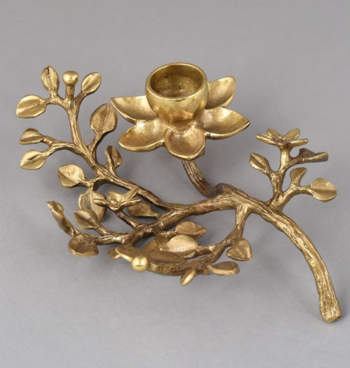 Botanical Vine Single Candlestick – Premium Art Nouveau Brass Candelabra