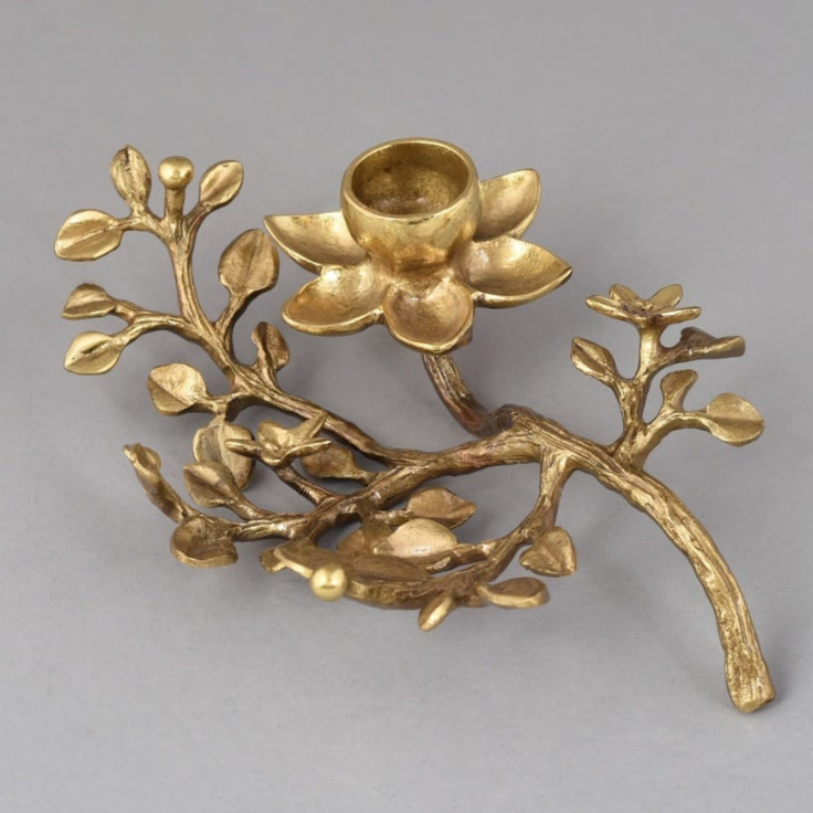 Botanical Vine Single Candlestick – Premium Art Nouveau Brass Candelabra