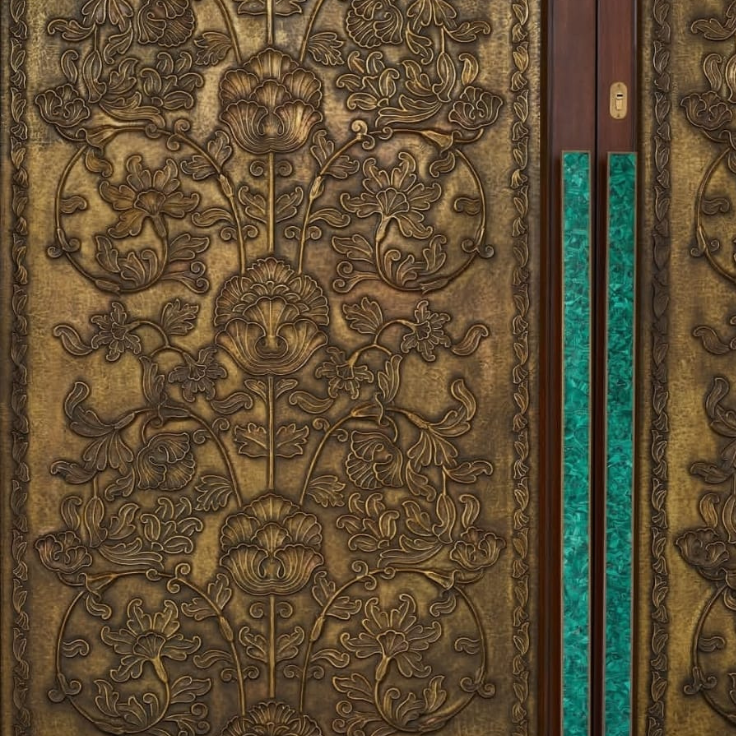 Baroque Floral Embossed Door Panels – Luxury Malachite Accent Brass Decor