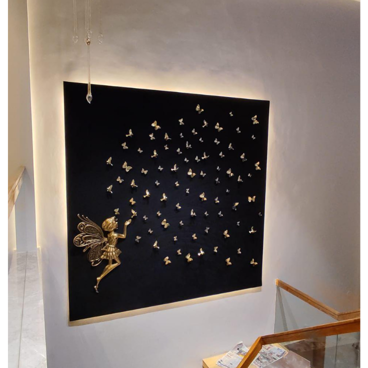 Titania Fairy Wall Sculpture – Luxury Velvet Frame Butterfly Decor
