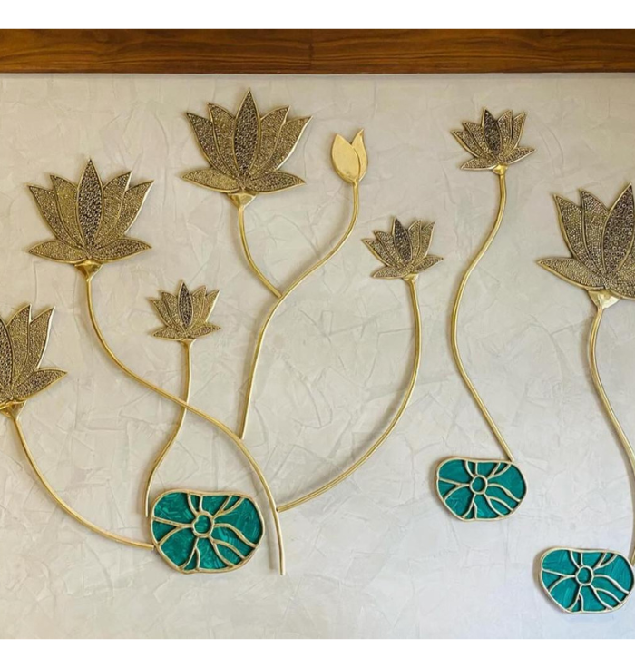 Malachite Lotus Pond  – Luxury Brass & Semi-Precious Stone Wall Art