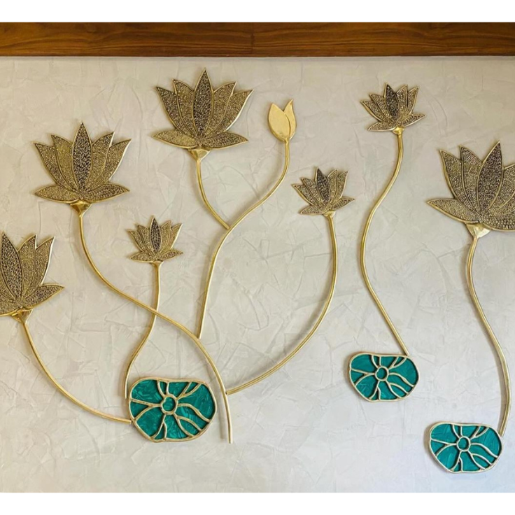 Malachite Lotus Pond  – Luxury Brass & Semi-Precious Stone Wall Art