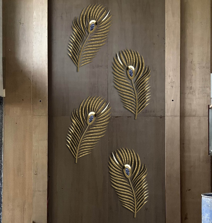 Golden Plume Wall Accent Set – Luxury Peacock Feather Metal Decor
