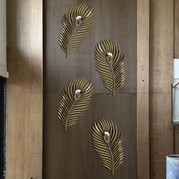 Golden Plume Wall Accent Set – Luxury Peacock Feather Metal Decor