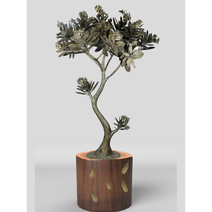 Bonsai Blossom Bronze Sculpture – Luxury Metal Tree Tabletop Art
