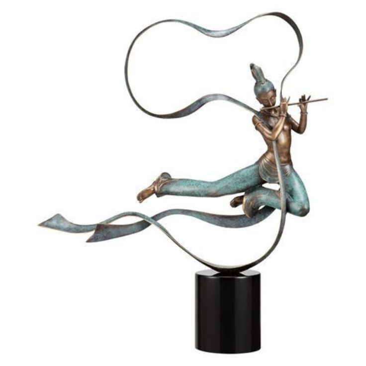 Celestial Apsara Bronze Sculpture – Luxury Flying Nymph Tabletop Art