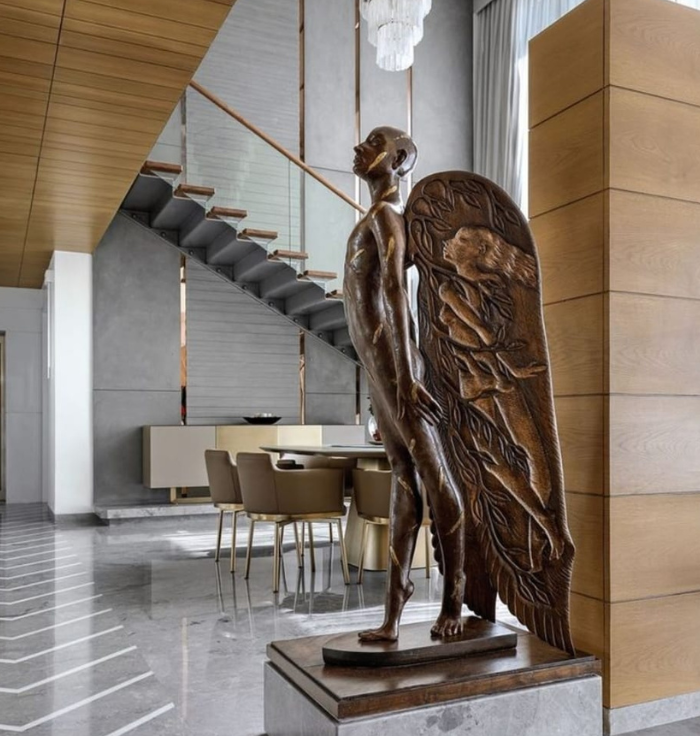 Guardian Angel Winged Bronze Sculpture – Luxury Figurative Interior Art