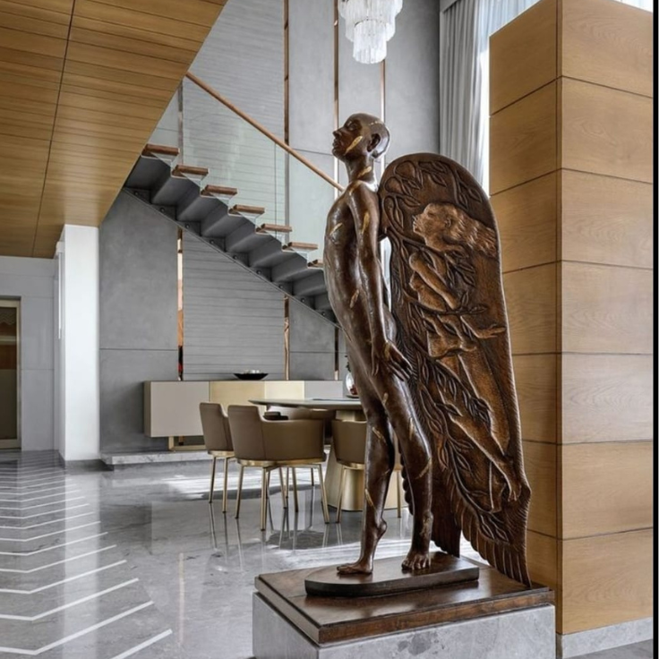 Guardian Angel Winged Bronze Sculpture – Luxury Figurative Interior Art