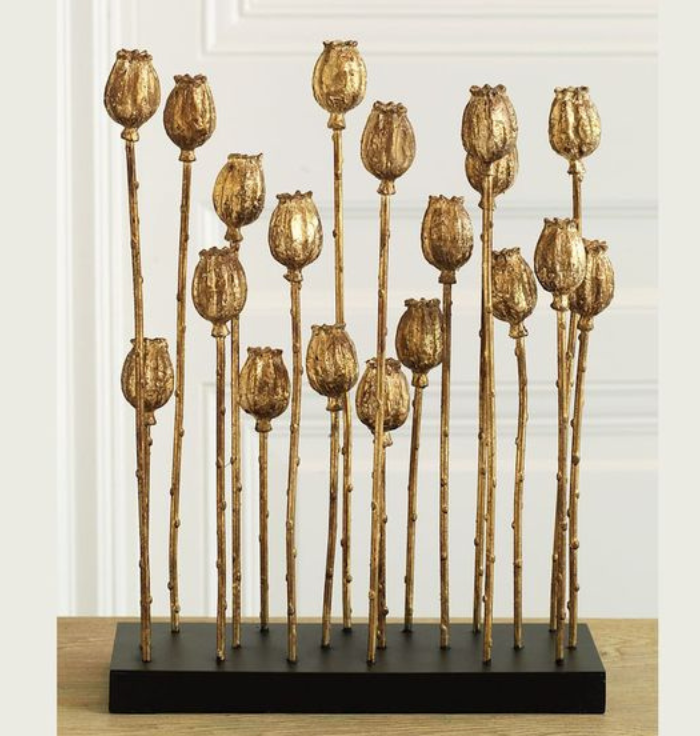 Golden Bloom Pod Sculpture – Luxury Floral Table Decor